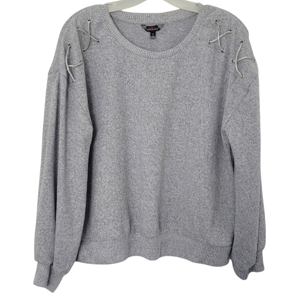 Soft Long Sleeve Gray Sparkle Metallic Detail  Lightweight Sweater Top Women XL